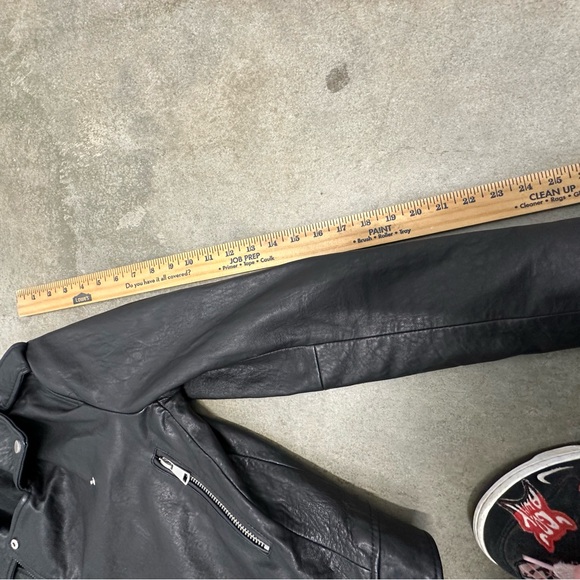 7 For All Mankind Leather motorcycle Jacket black grunge size medium punk rock - Picture 5 of 8